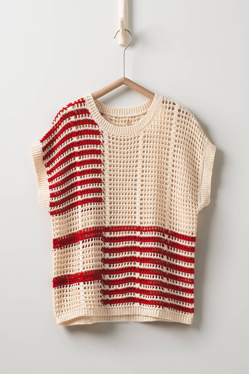 Open Weave Striped Crochet Top
