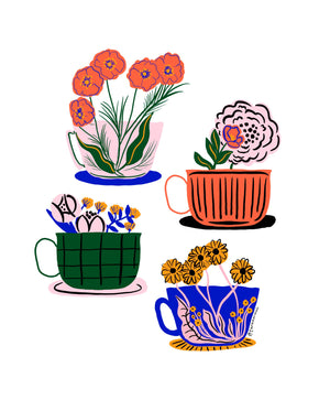 Floral Tea Cups 8" x 10" Art Print