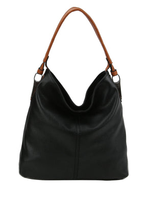 Mocha Side Metal Accent Hobo Bag