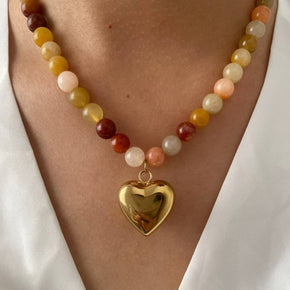 Gold Earthy Natural Stone Heart Necklace