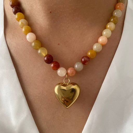 Gold Earthy Natural Stone Heart Necklace