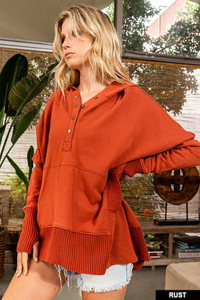 Cream French Terry Oversized Solid Hoodie Top