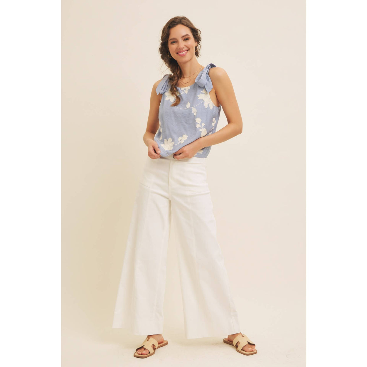 Dusty Blue Blouse Top With Bow Straps