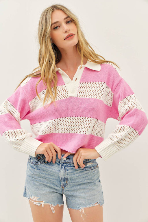 Pink Wide Stripe Spring Sweater