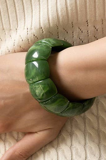 Green Color-Block Acrylic Stretch Cord Bracelet