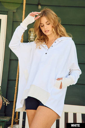 Cream French Terry Oversized Solid Hoodie Top