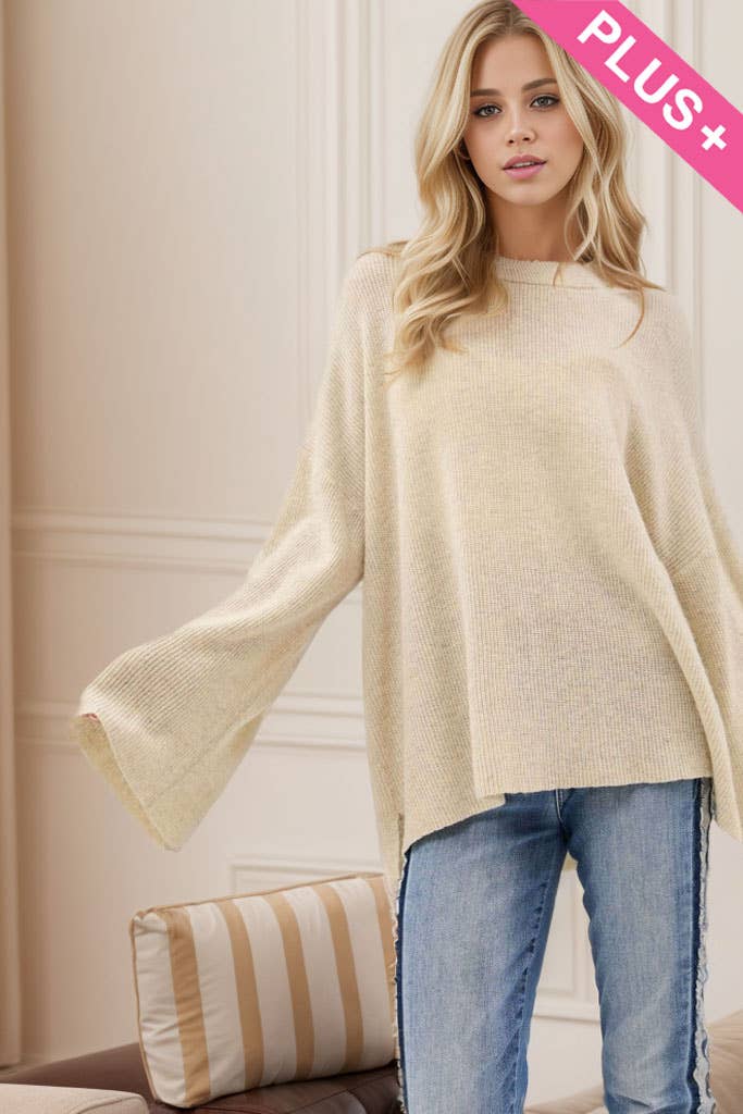 Plus Beige Voluminous Sleeve Knit Top