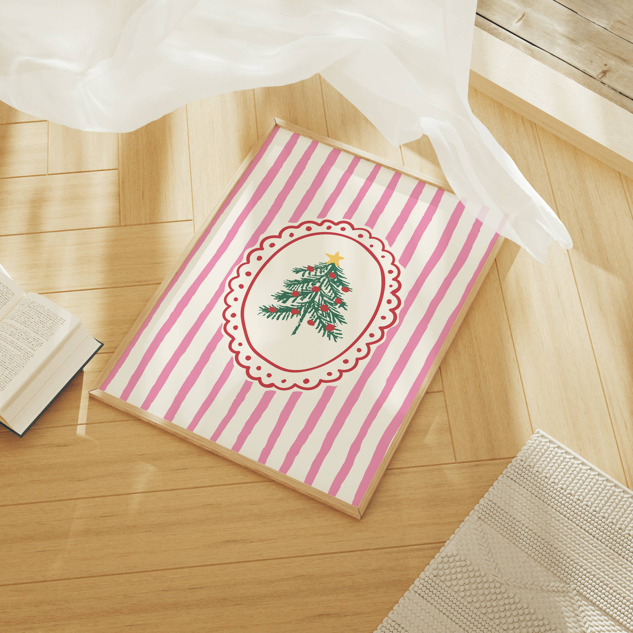 Large Frame Christmas Tree Pink Print