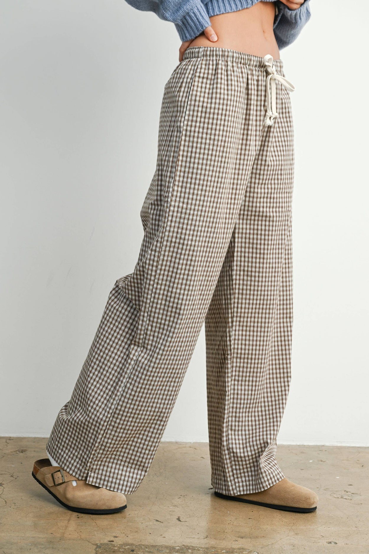 Brown Loose-Fit Adjustable Tie-Front Pants