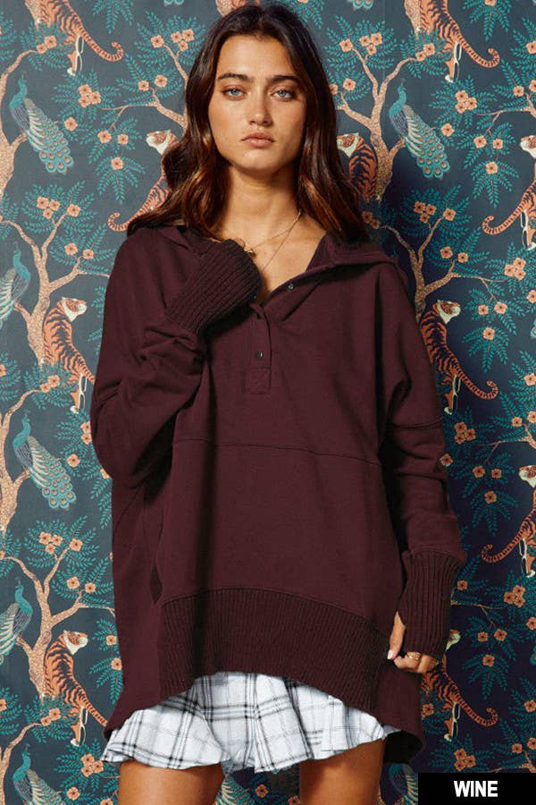 Cream French Terry Oversized Solid Hoodie Top