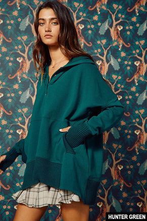 Cream French Terry Oversized Solid Hoodie Top