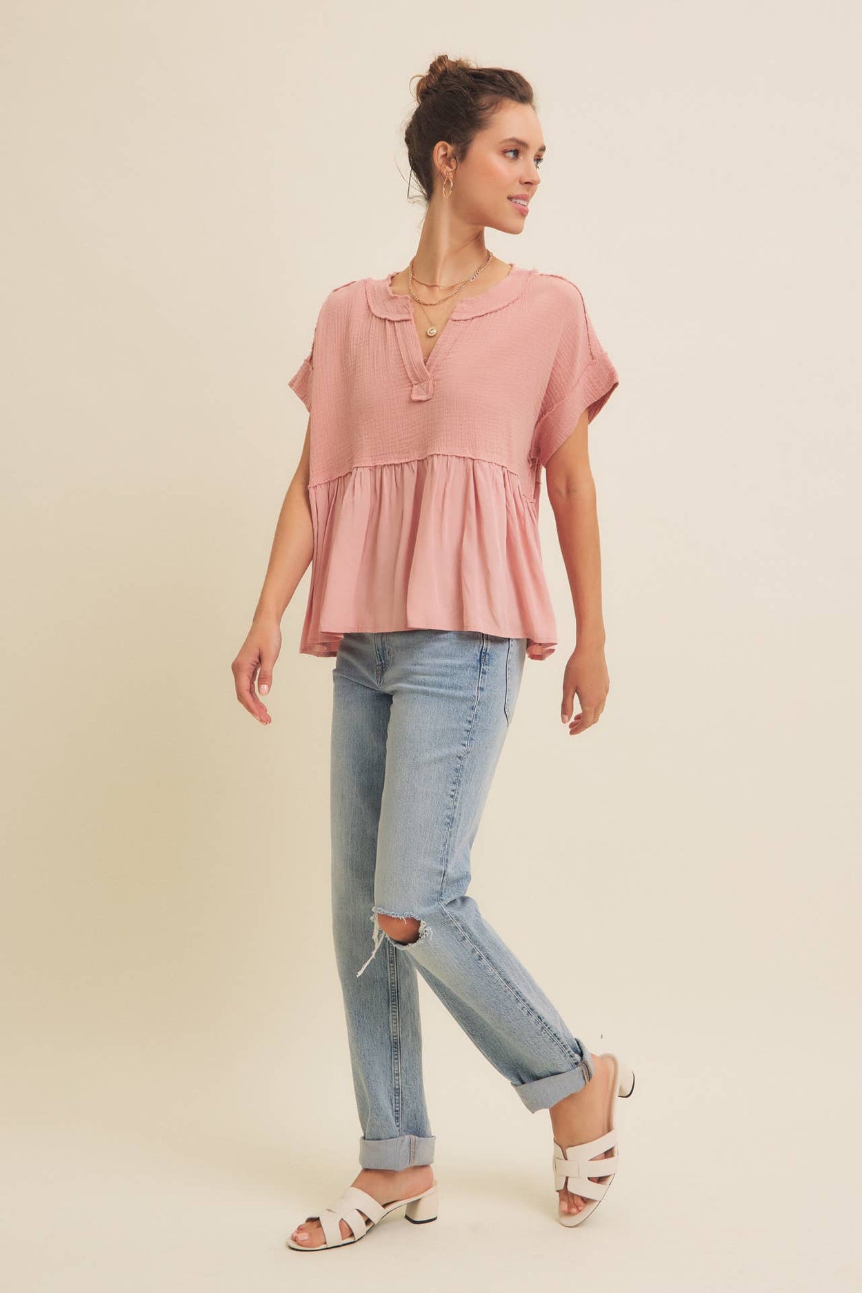Dusty Peach Ruffle Hem Blouse