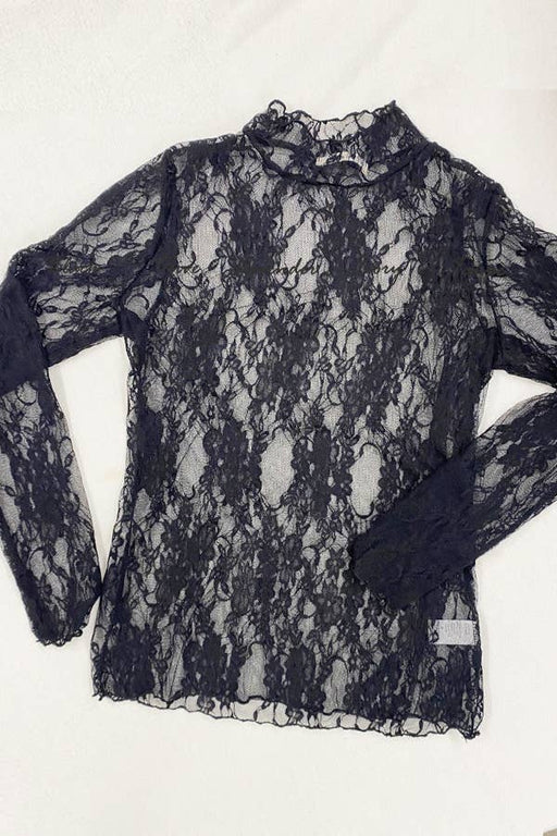 Plus Black Mesh Floral Print Top