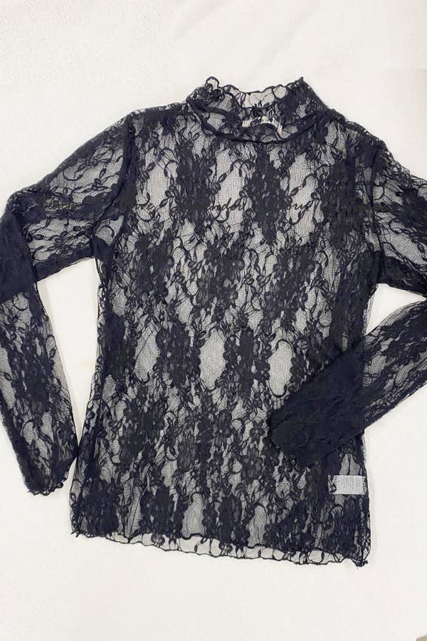 Plus Black Mesh Floral Print Top