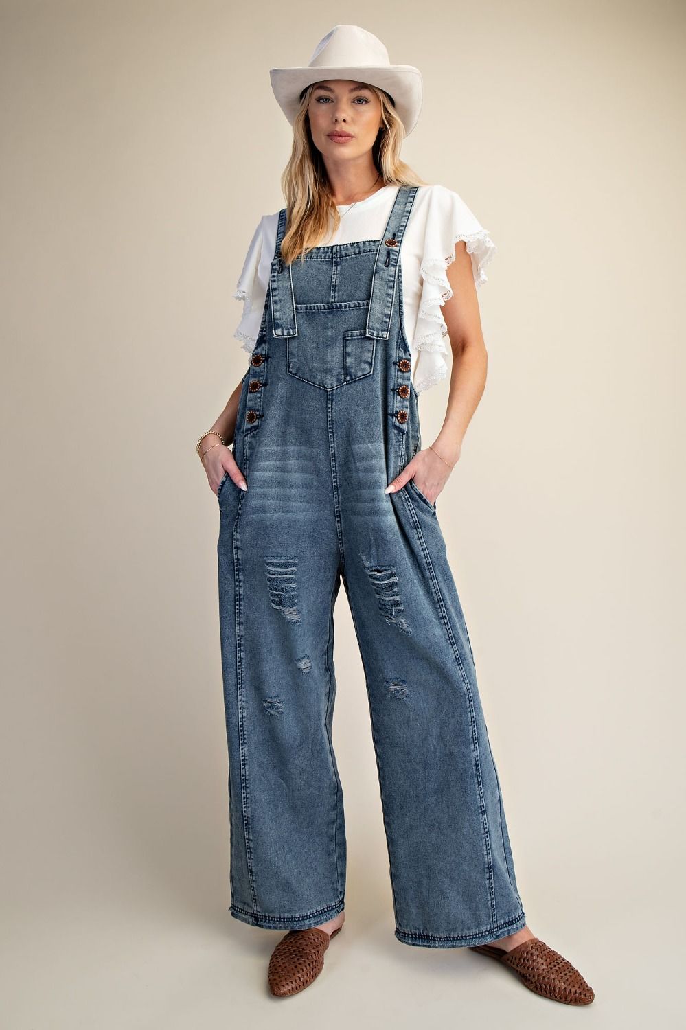 Washed Denim Loose Fitting Jumpsuit