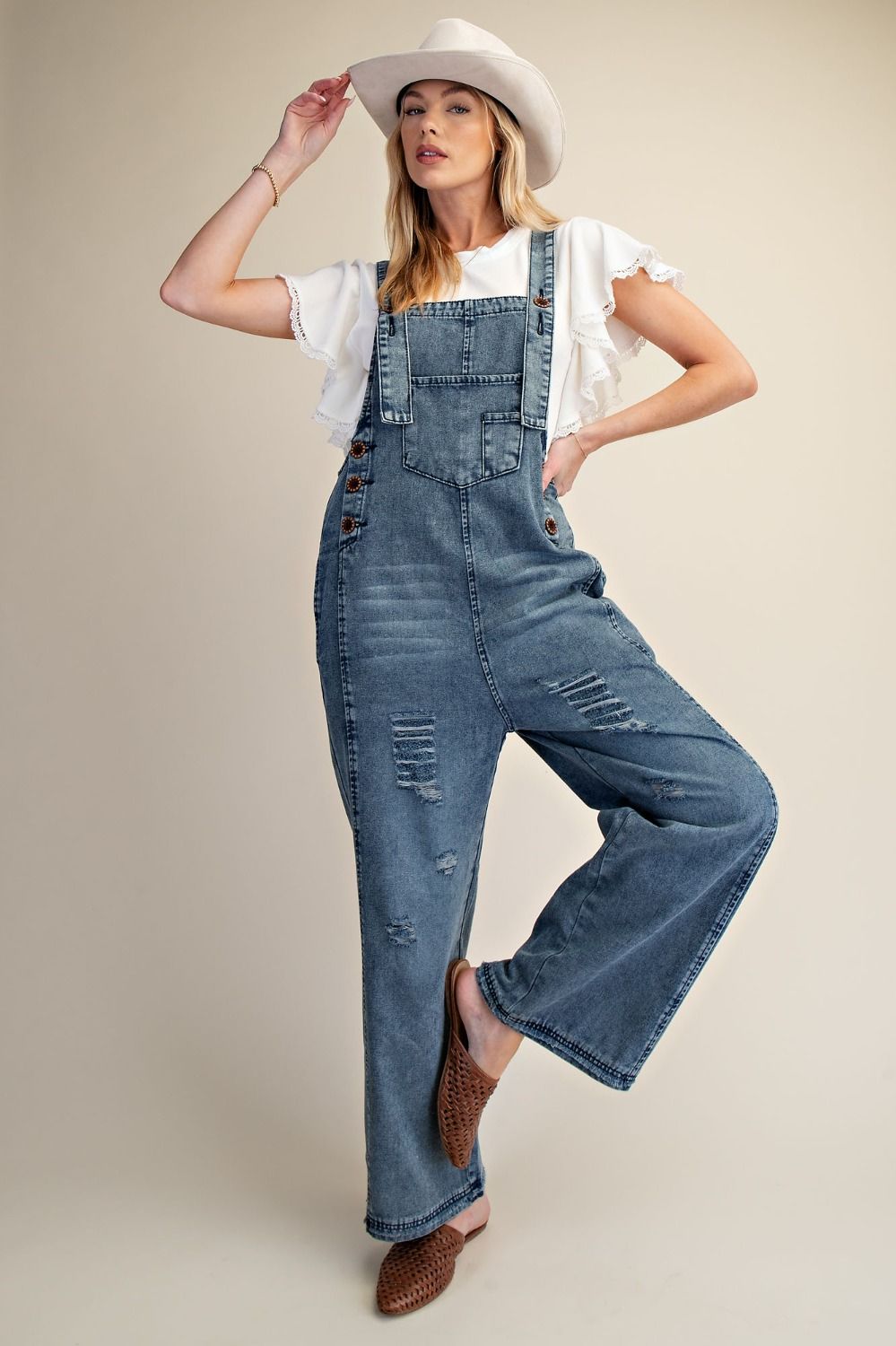 Washed Denim Loose Fitting Jumpsuit