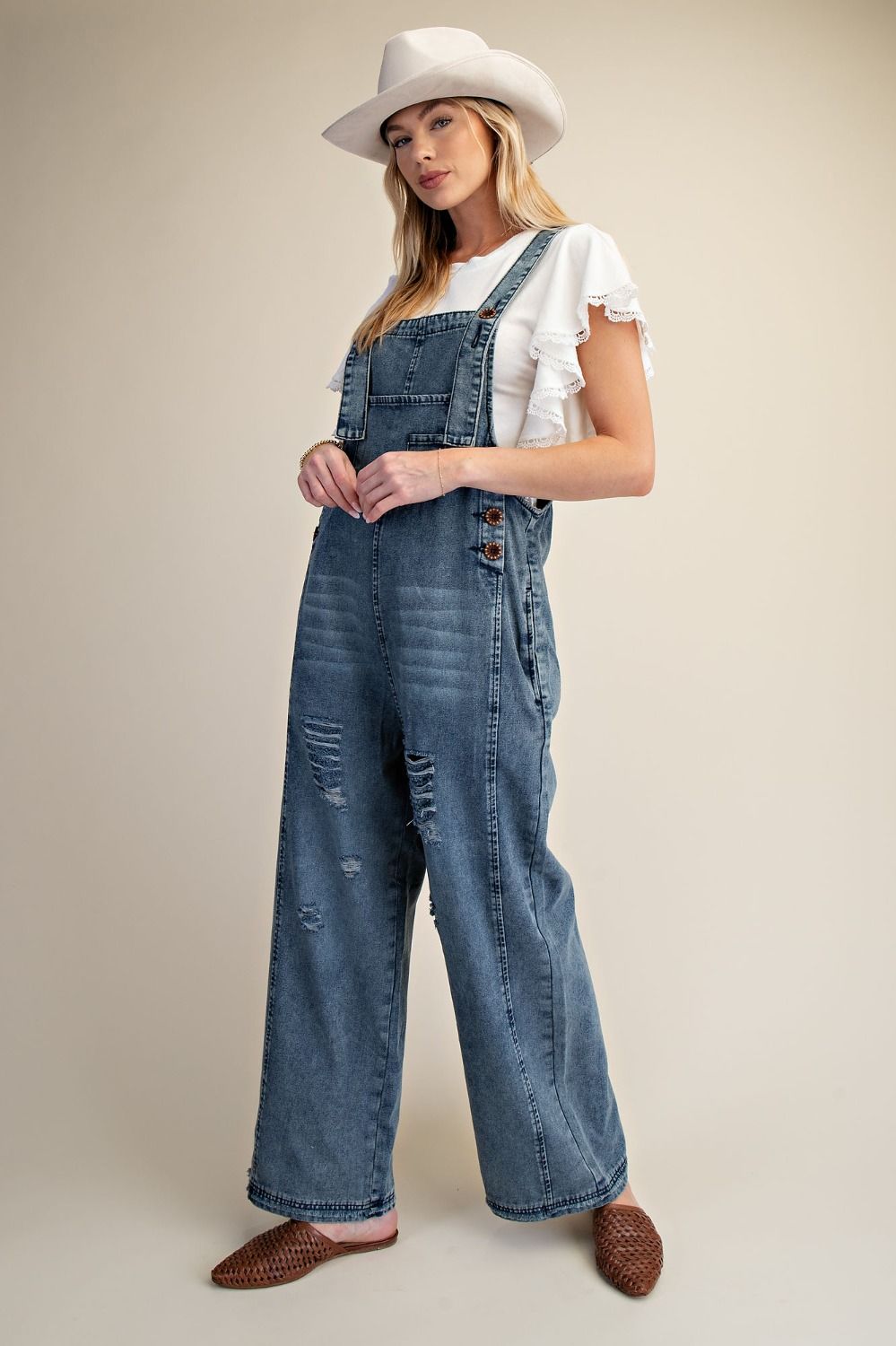 Washed Denim Loose Fitting Jumpsuit