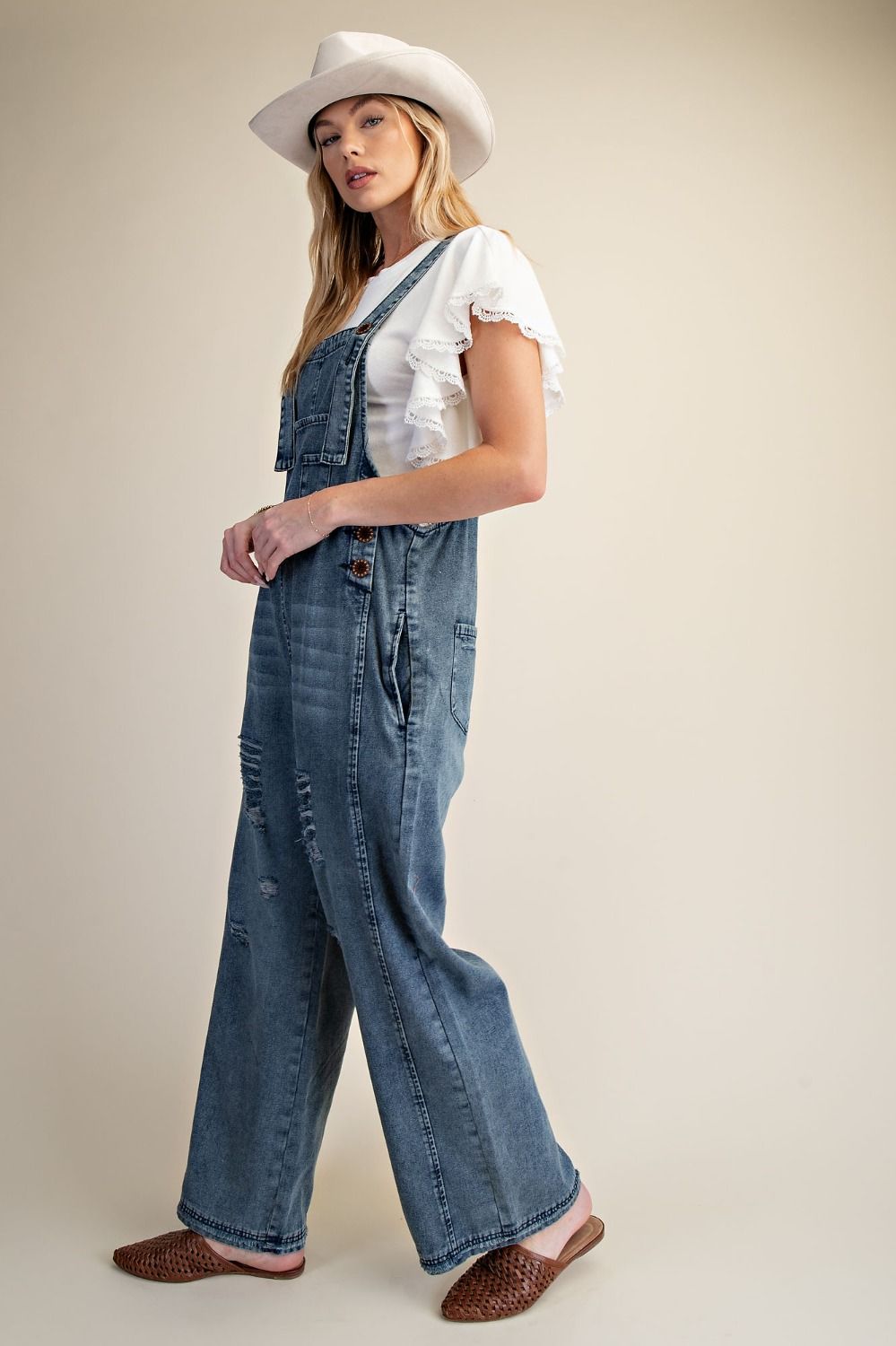 Washed Denim Loose Fitting Jumpsuit