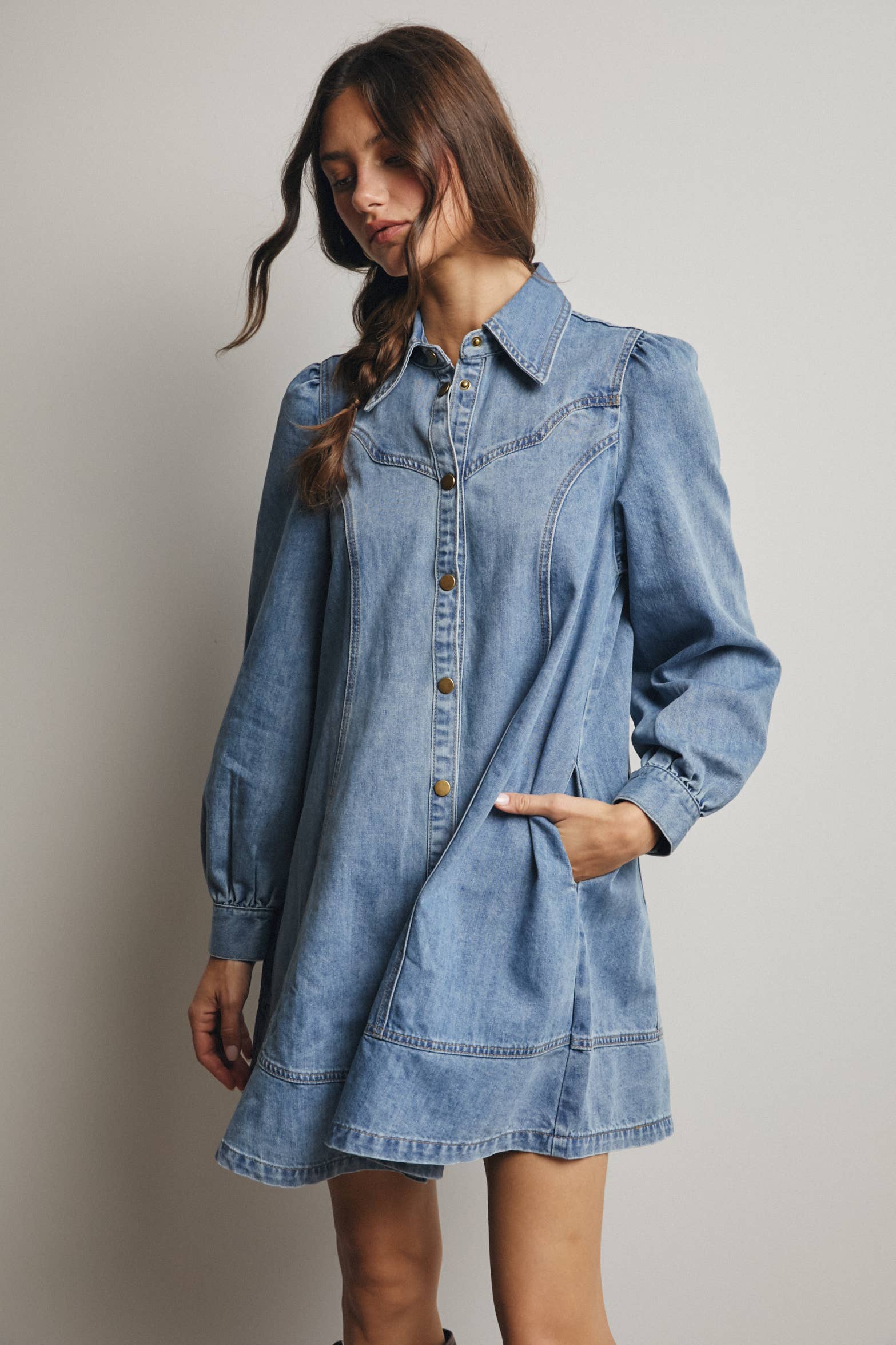 Sun Washed Blue Western Seam Denim Mini Dress