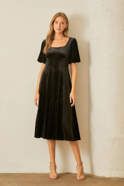 Plus Black Velvet Midi Dress