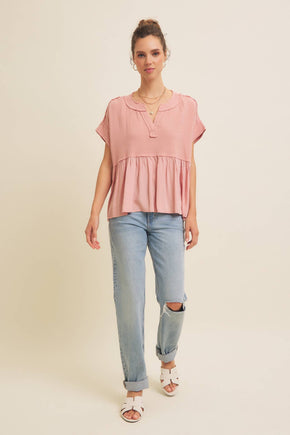 Dusty Peach Ruffle Hem Blouse