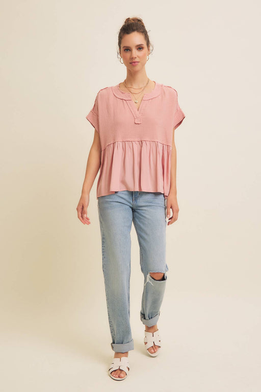 Dusty Peach Ruffle Hem Blouse