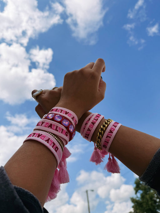 Pink Dilly Dallying Embroidered Bracelet