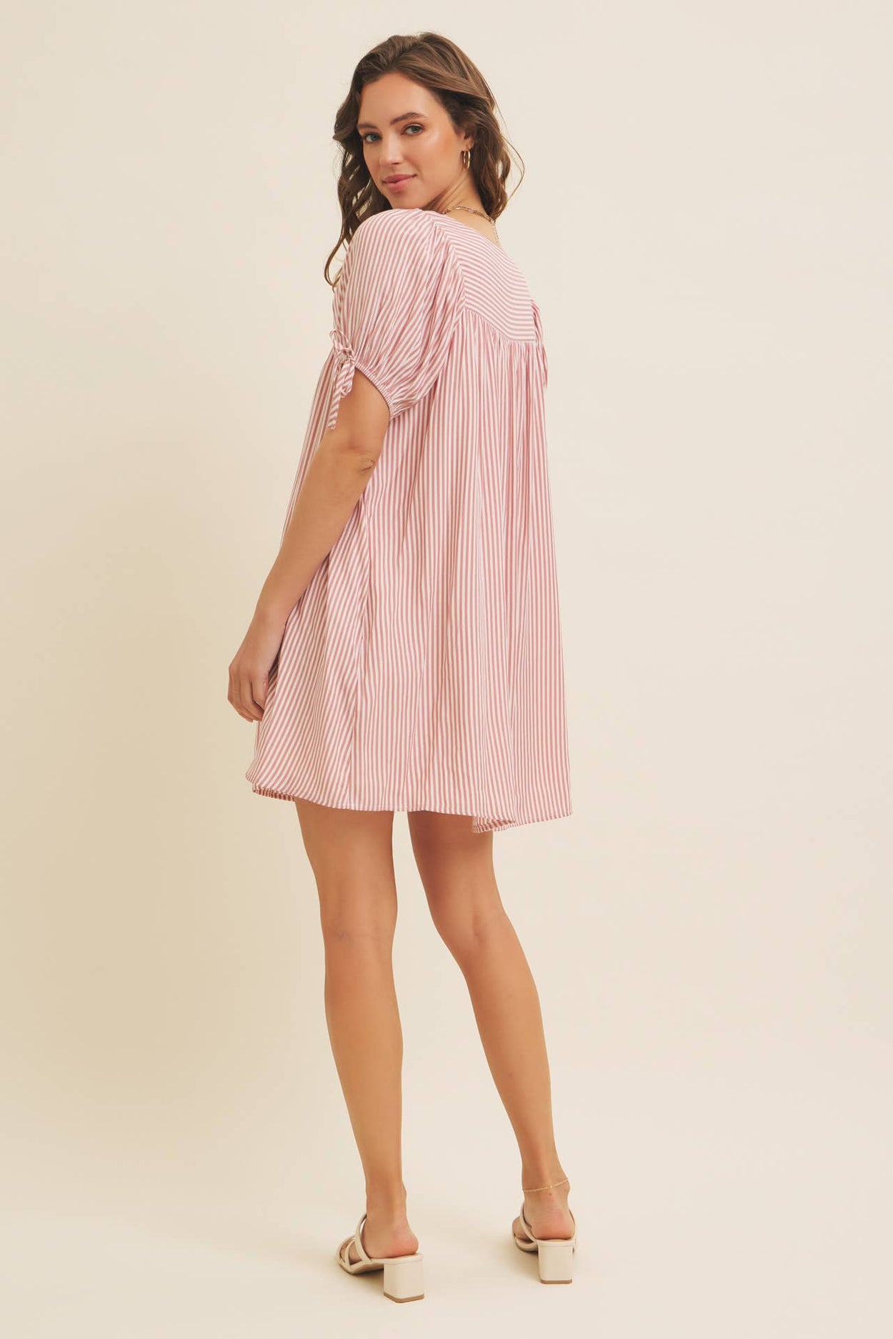 Red Stripe Puff Sleeve Mini Dress