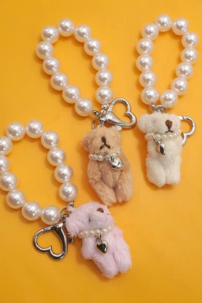 Tan Bear Pearl Bag Charm Keychain