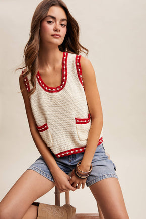 Contrast Trim Sleeveless Knit Top