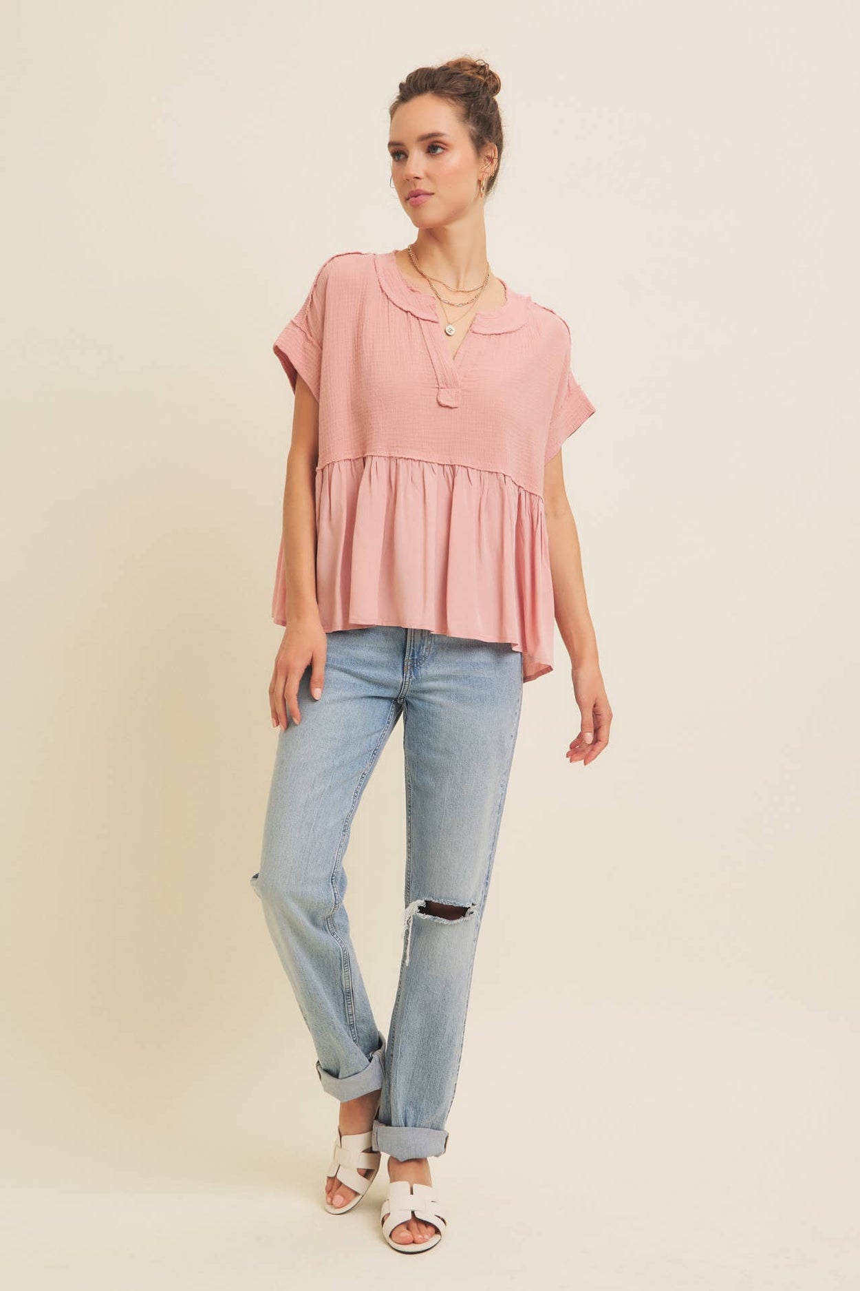 Dusty Peach Ruffle Hem Blouse