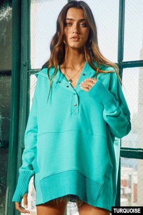 Cream French Terry Oversized Solid Hoodie Top