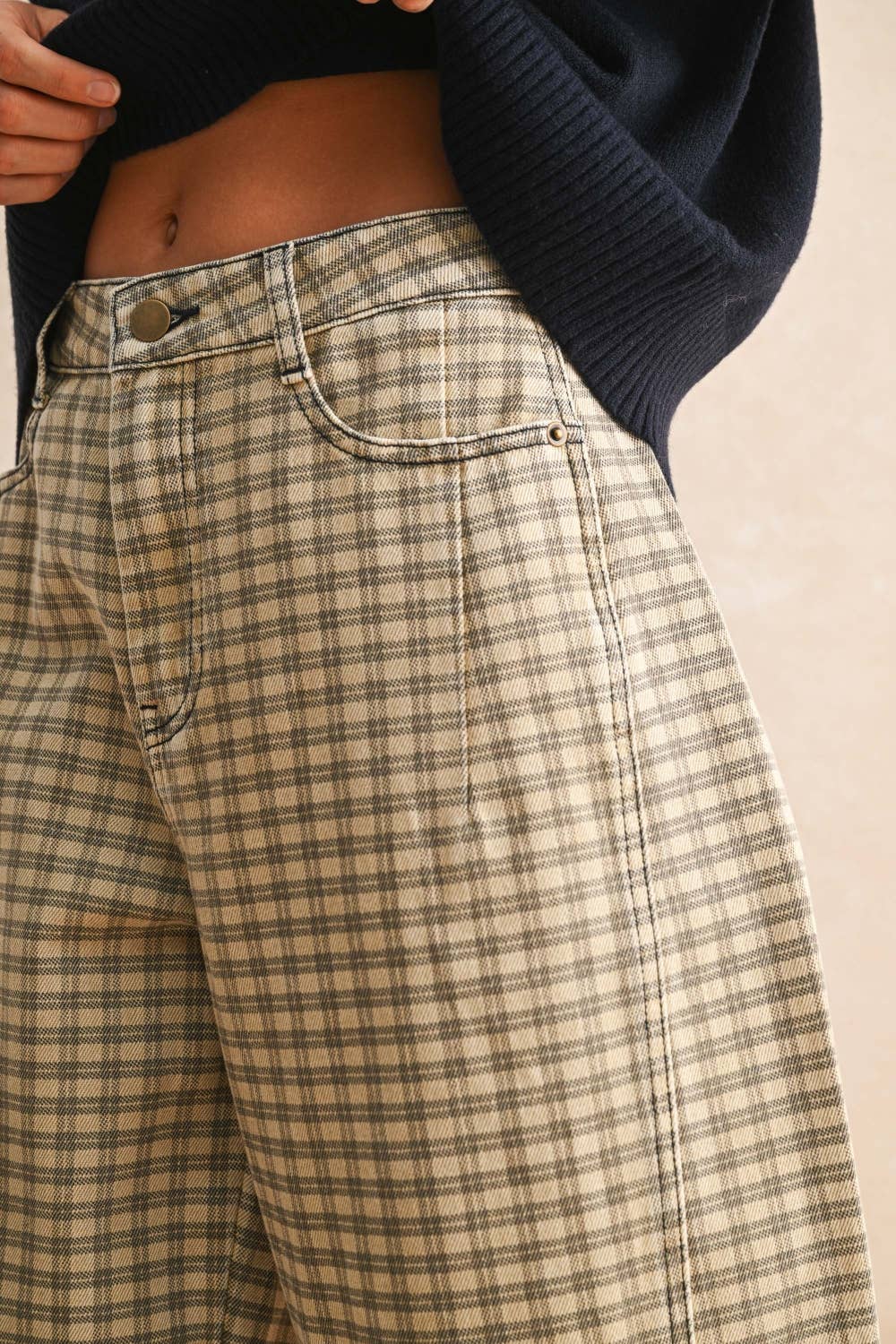 Olive Mist Mini Checker Barrel Pants