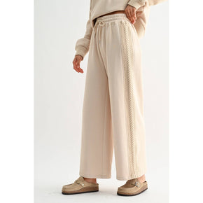 Beige Cable Knit Trim Bottoms