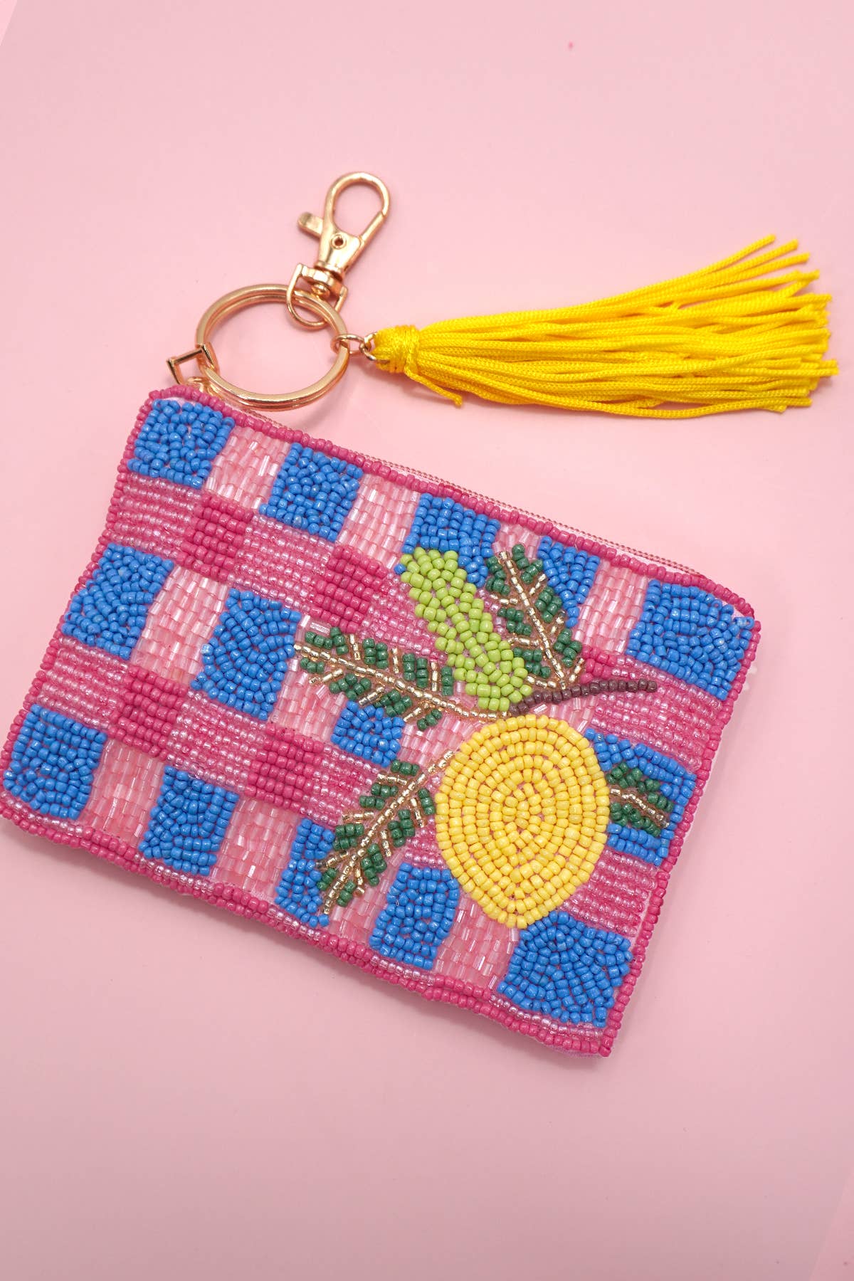 Checkered Lemon Bead Coin Purse