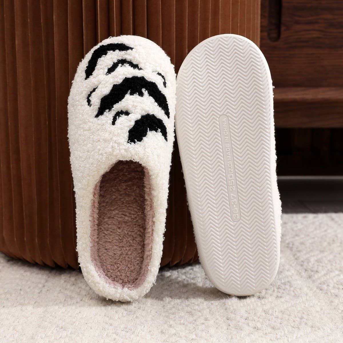 Bat Embroidered Cotton Slippers