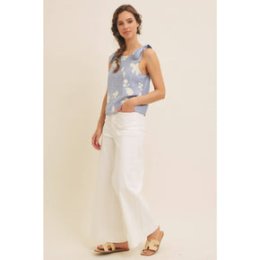 Dusty Blue Blouse Top With Bow Straps