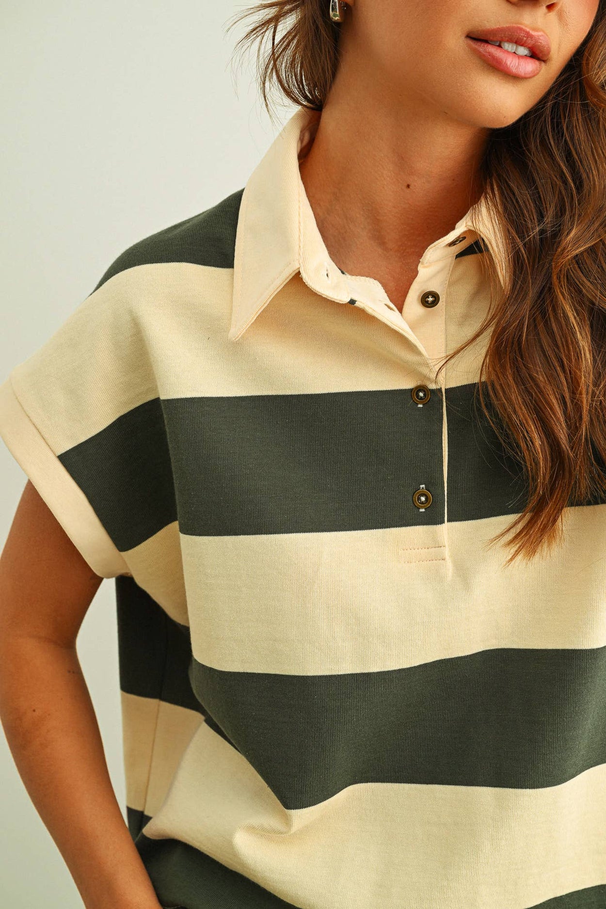 Green  & Beige Wide Stripe Polo