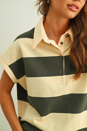 Green  & Beige Wide Stripe Polo
