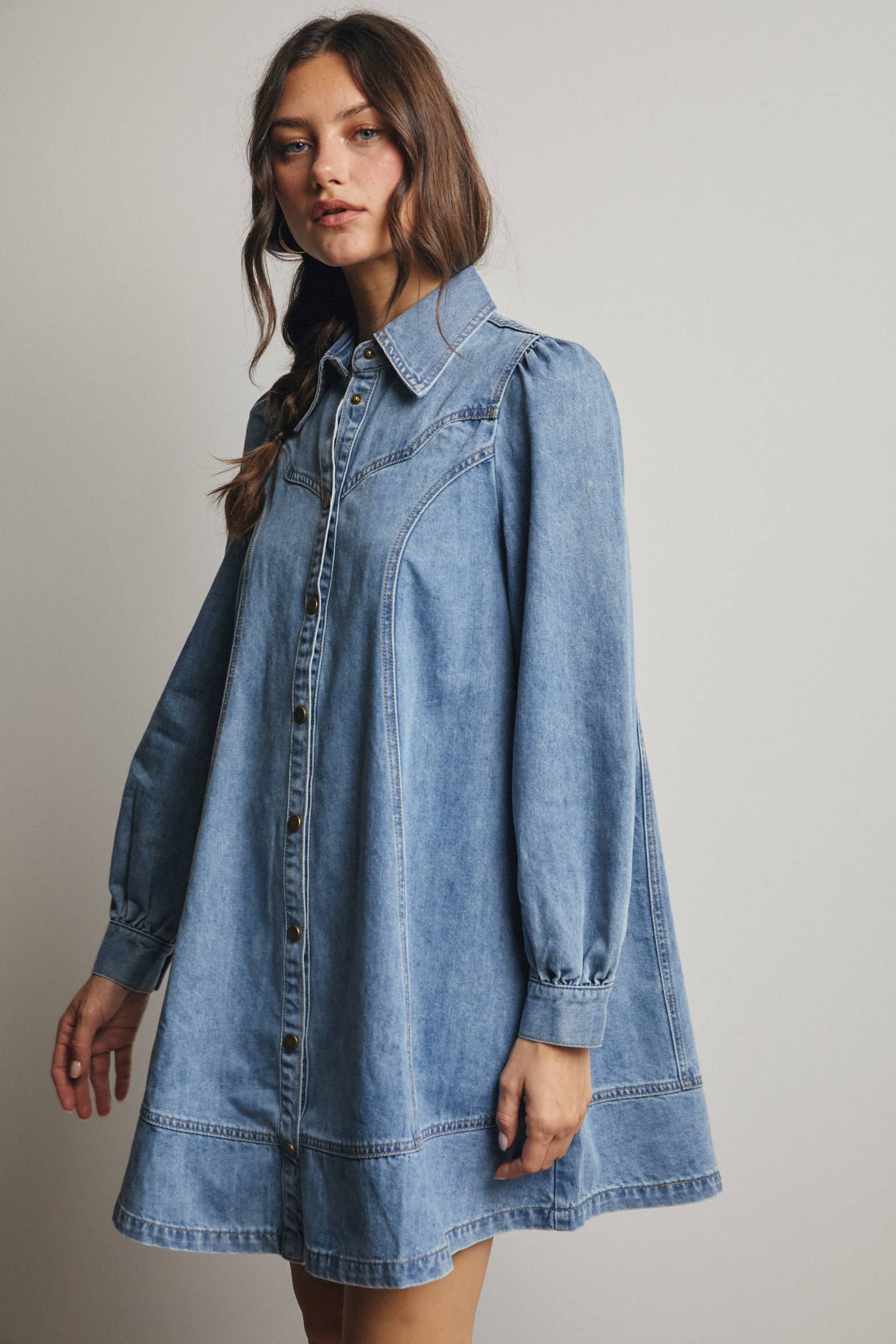 Sun Washed Blue Western Seam Denim Mini Dress