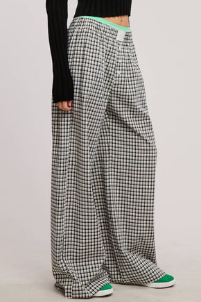 Blue Mid-Low Rise Elastic Waistband Gingham Pants