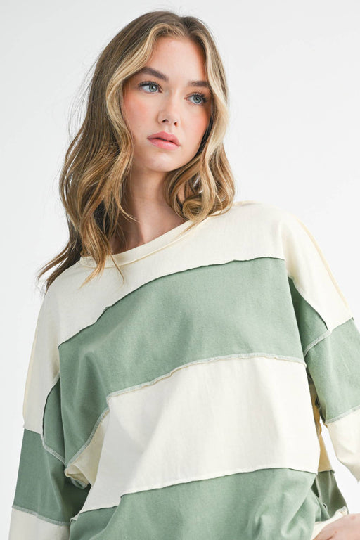 Green Contrast Long Sleeve Top