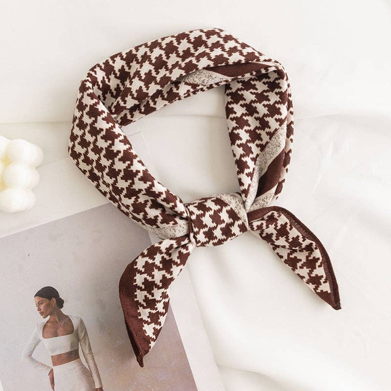 Brown Classic Hounds Tooth Square Scarf