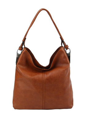 Mocha Side Metal Accent Hobo Bag