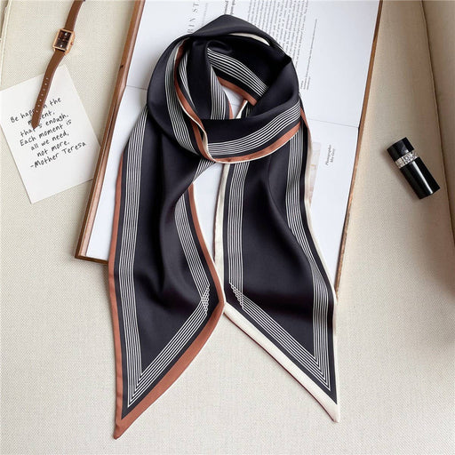 Black Thin Simple Geometric Long Silk Head Scarf