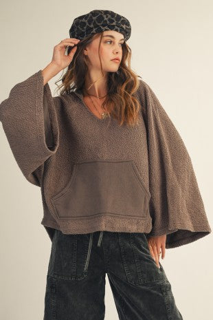 Mocha Washed Vintage V Neck Hoodie