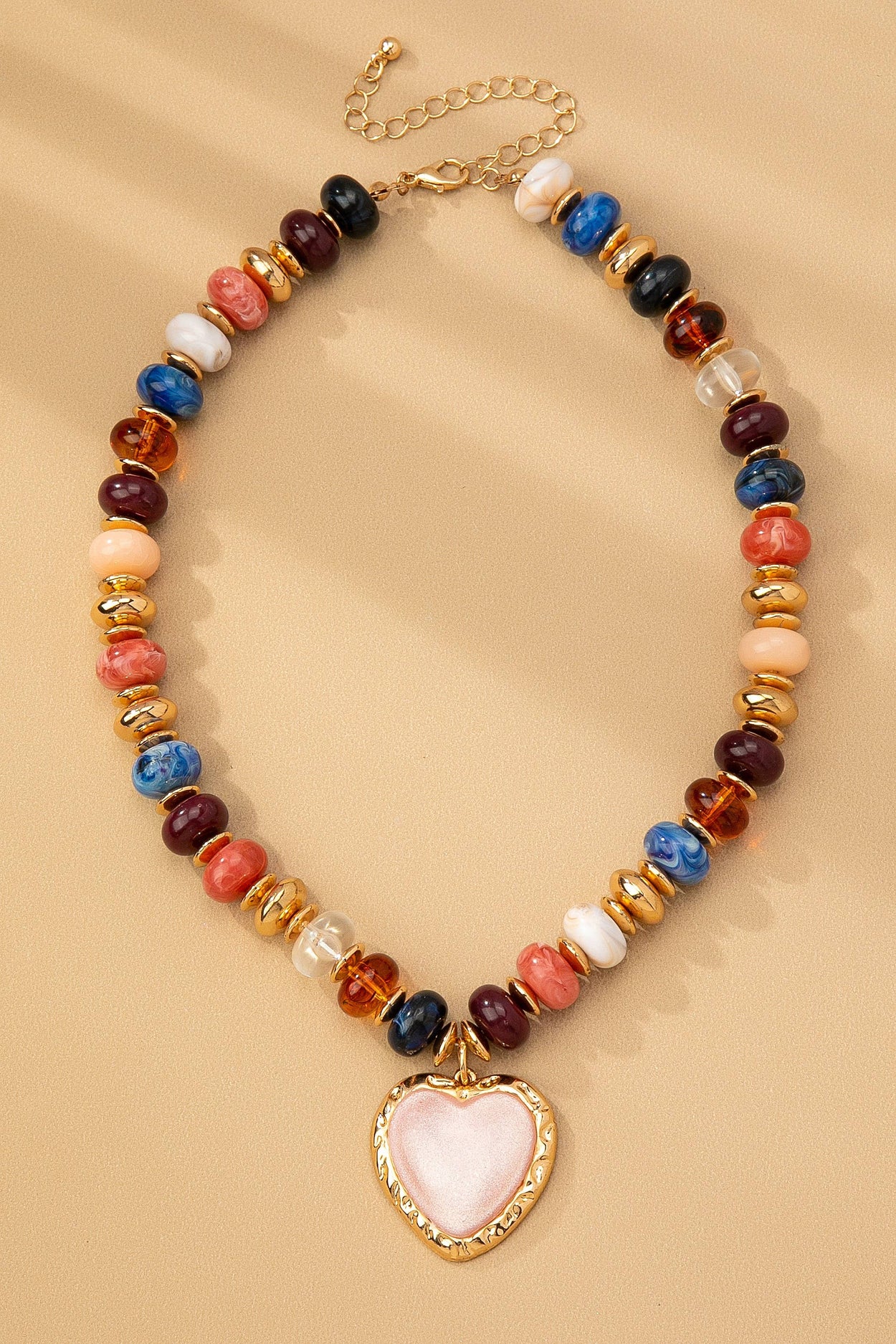 Multi Color & Heart Handmade Chunky Beaded Necklace