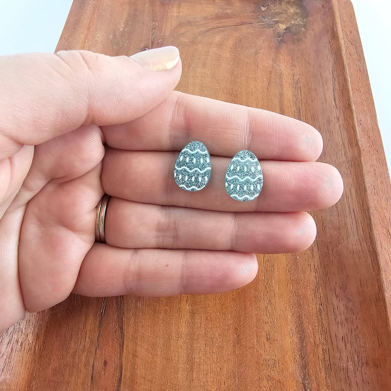Pastel Blue Glitter Easter Egg Studs