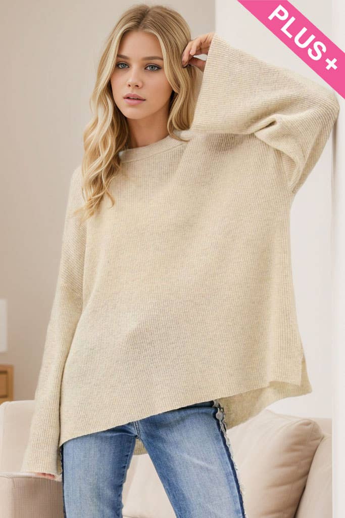 Plus Beige Voluminous Sleeve Knit Top