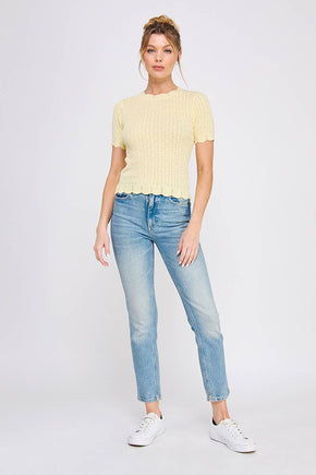 Butter Yellow Pointelle Knit Top